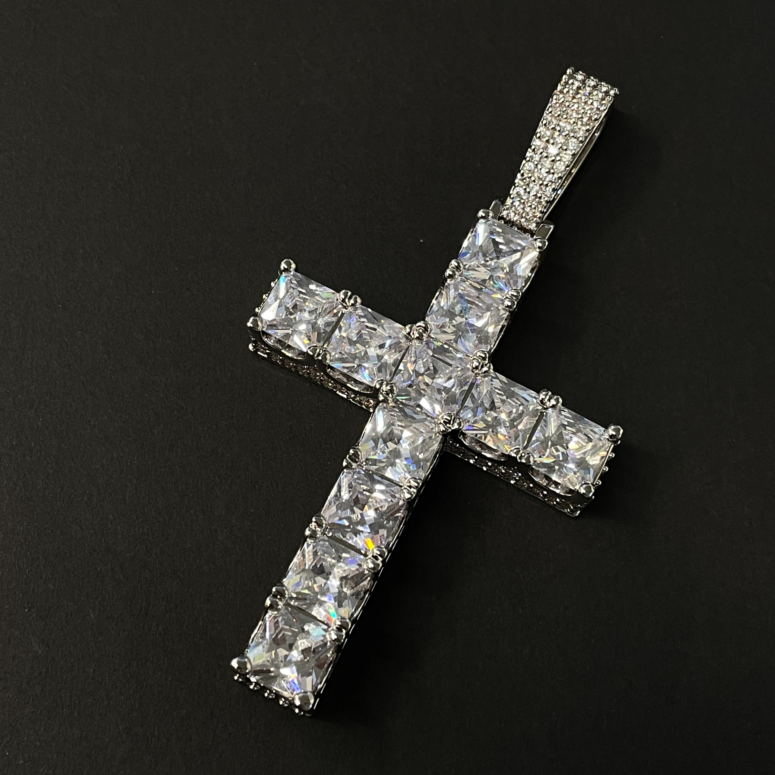 Full Pave Princess cut Moissanite Cross Pendant