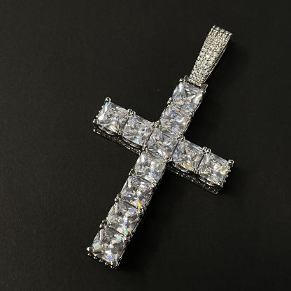 Full Pave Princess cut Moissanite Cross Pendant