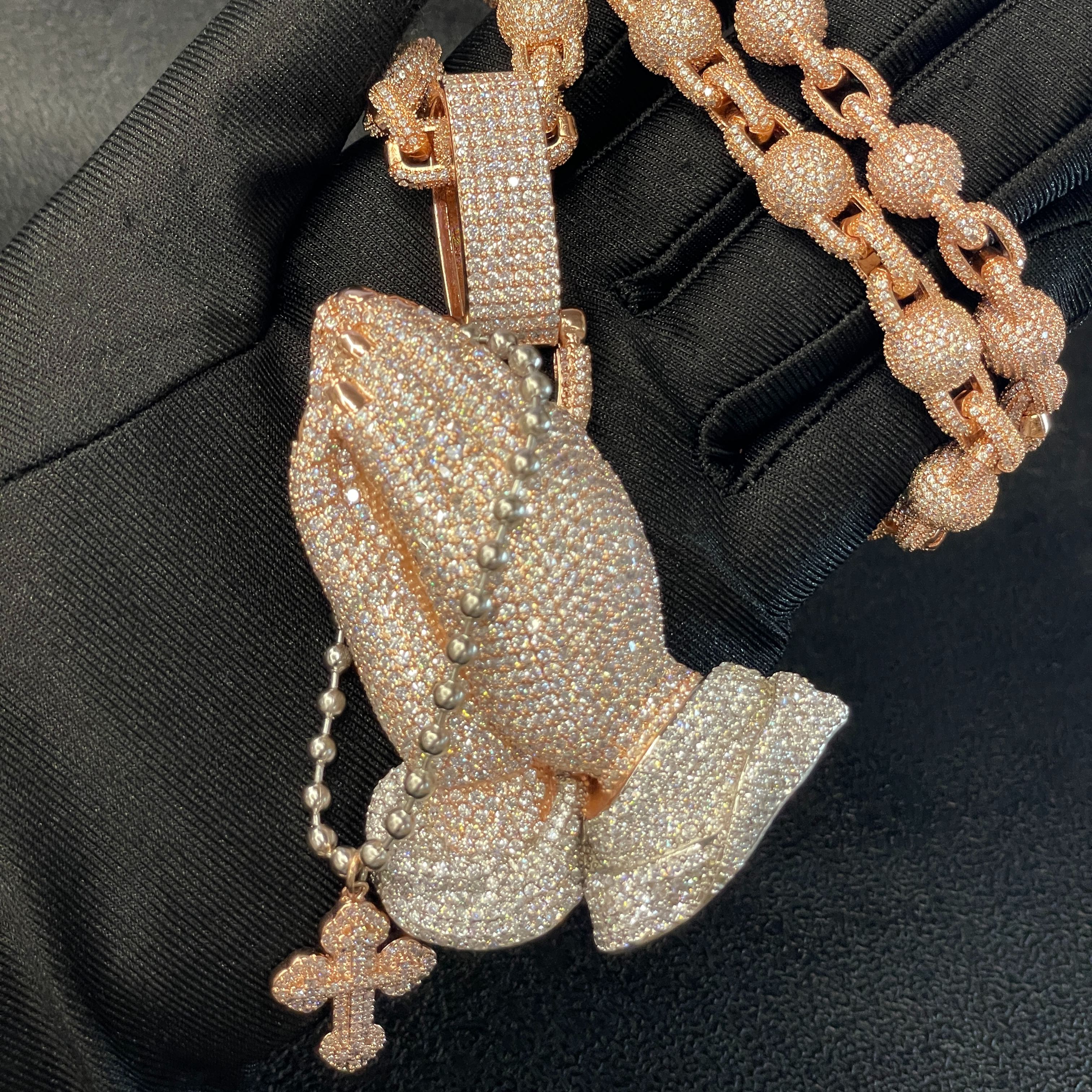 New Moissanite Praying Hands Cross Pendant
