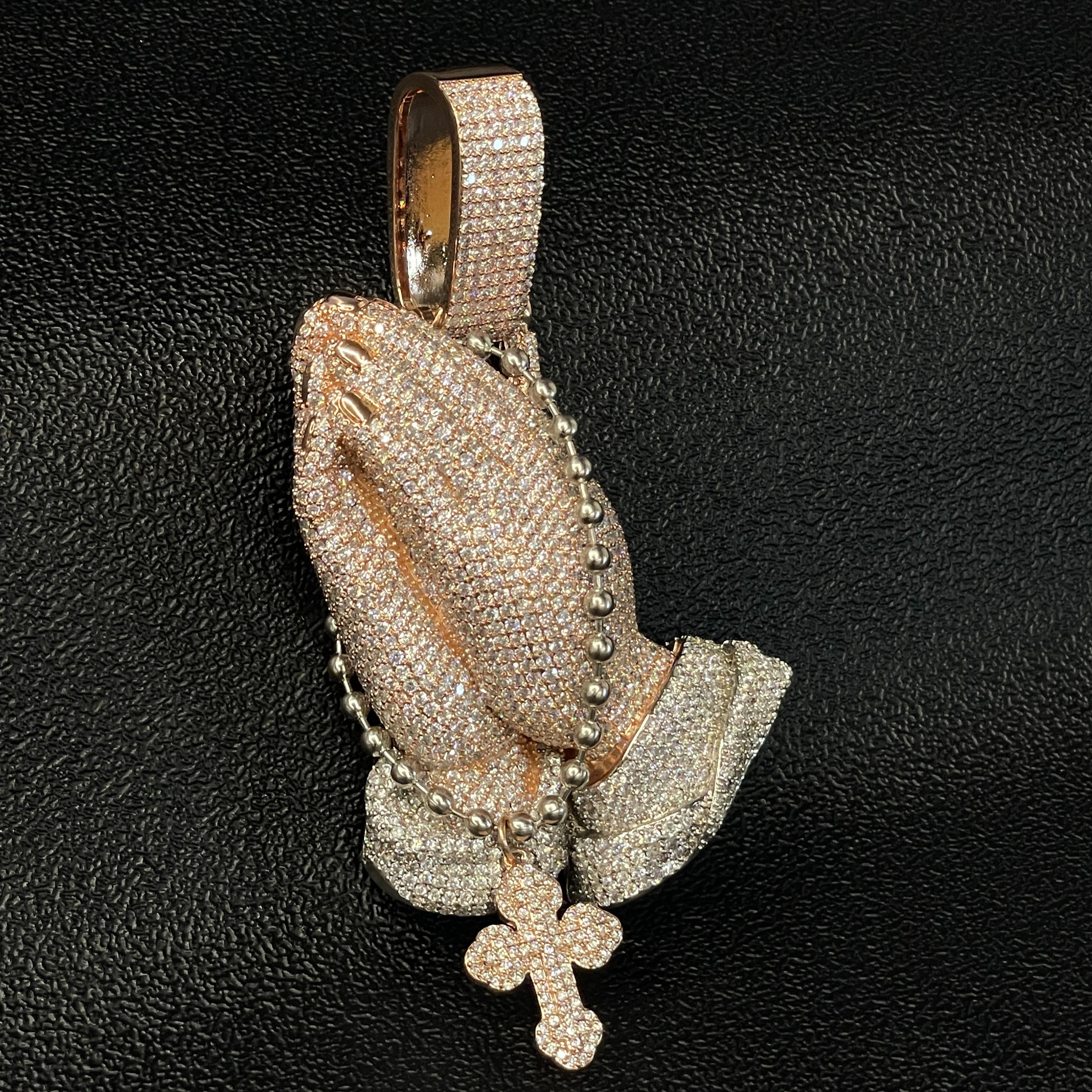 New Moissanite Praying Hands Cross Pendant