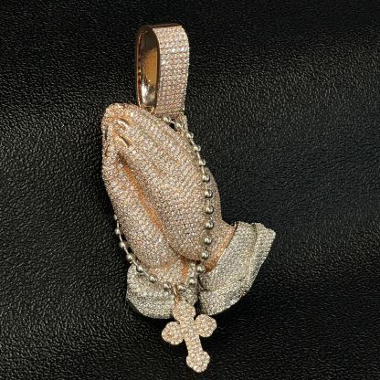 New Moissanite Praying Hands Cross Pendant