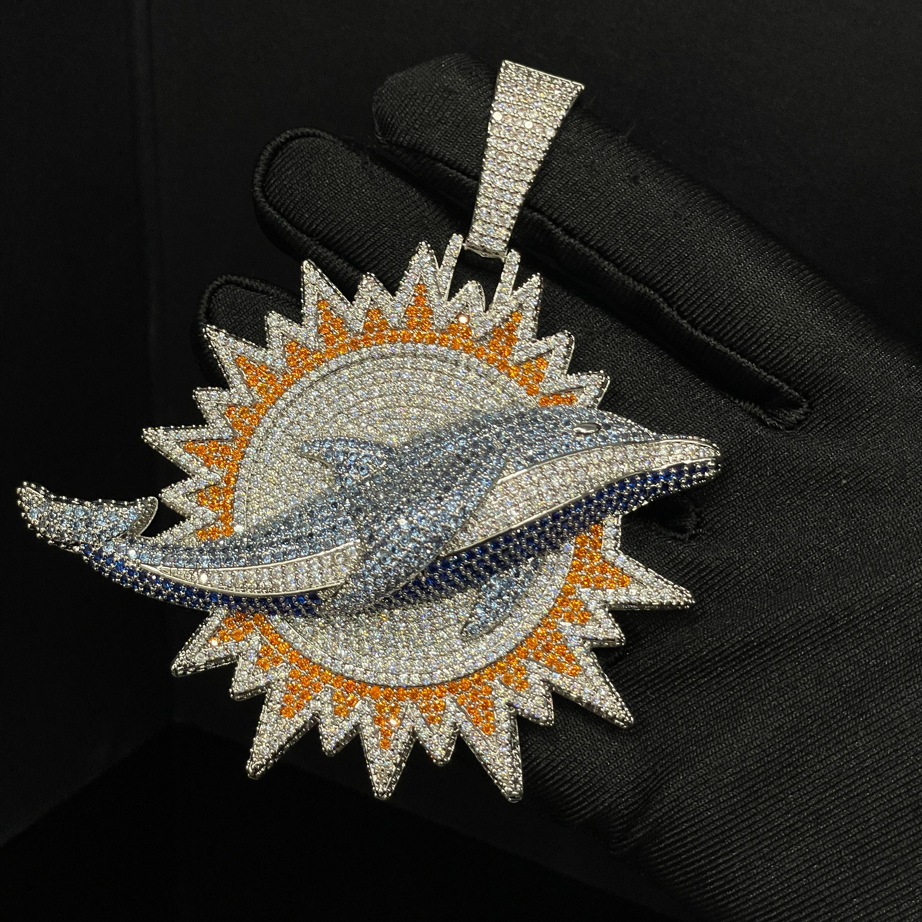 Moissanite Hip Hop Sun Ray Dolphin Pendant