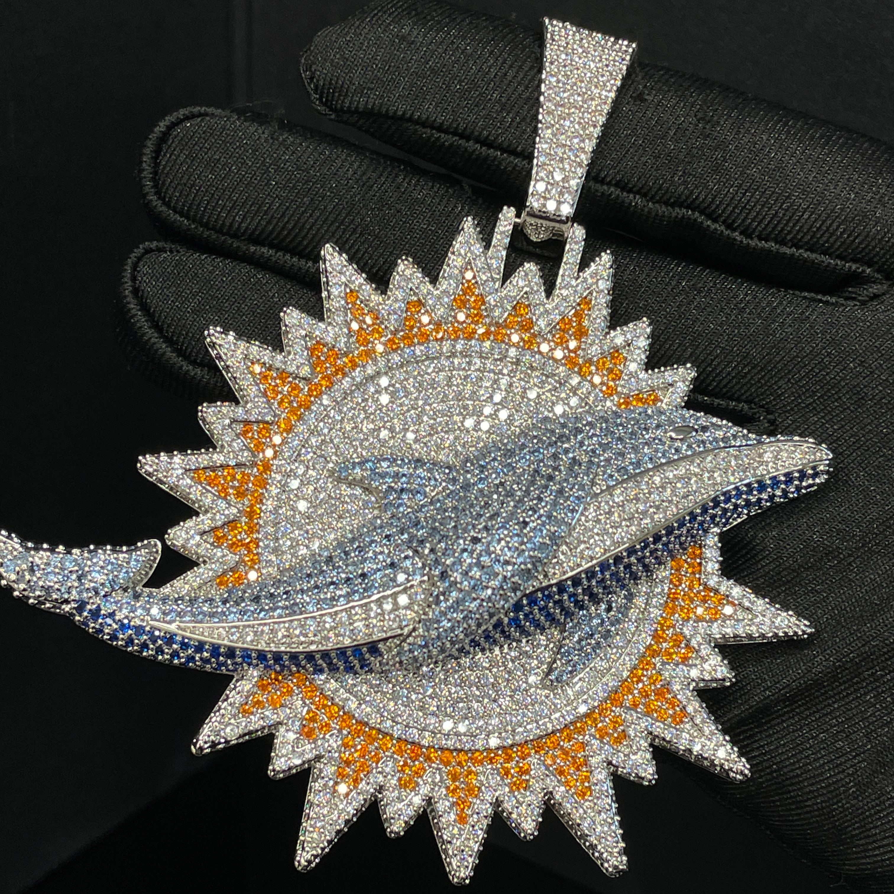 Moissanite Hip Hop Sun Ray Dolphin Pendant