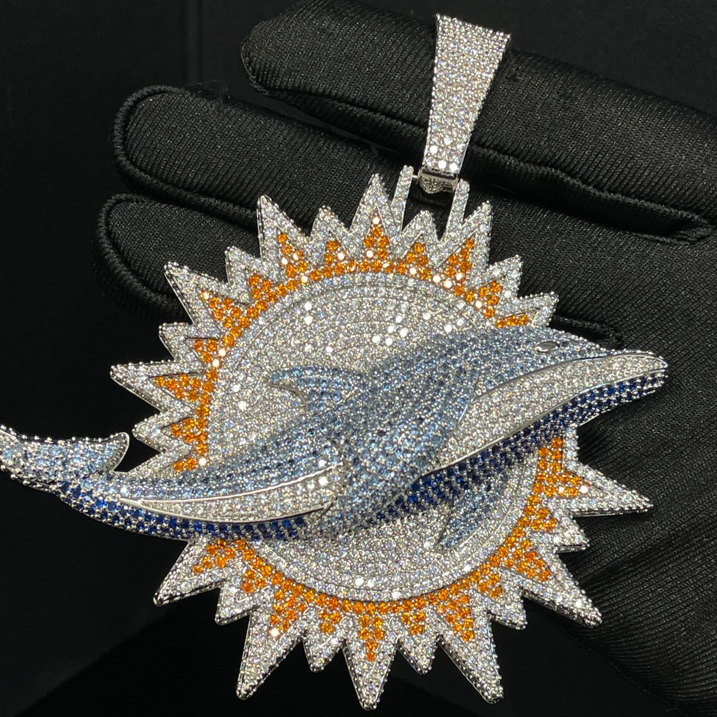 Moissanite Hip Hop Sun Ray Dolphin Pendant