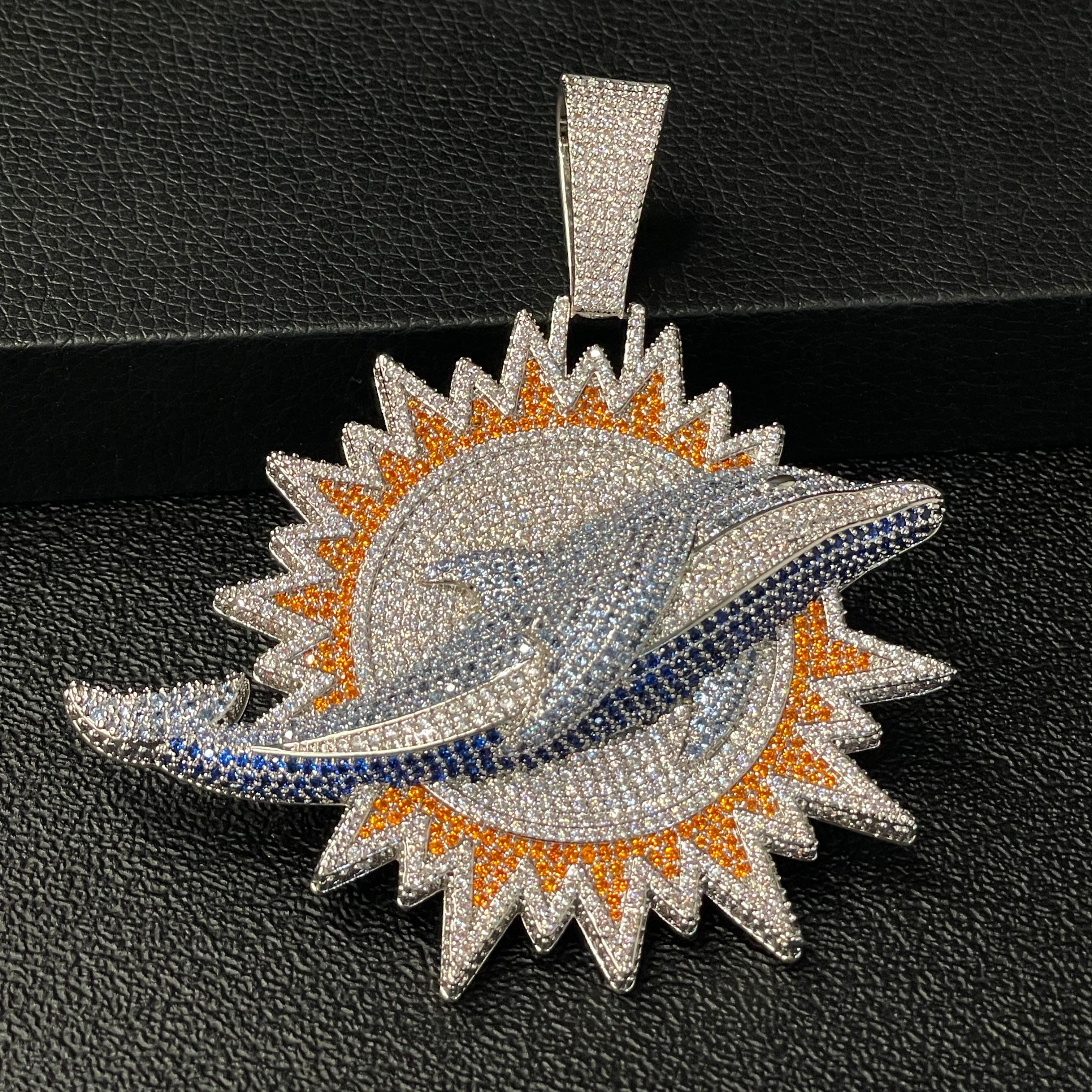 Moissanite Hip Hop Sun Ray Dolphin Pendant