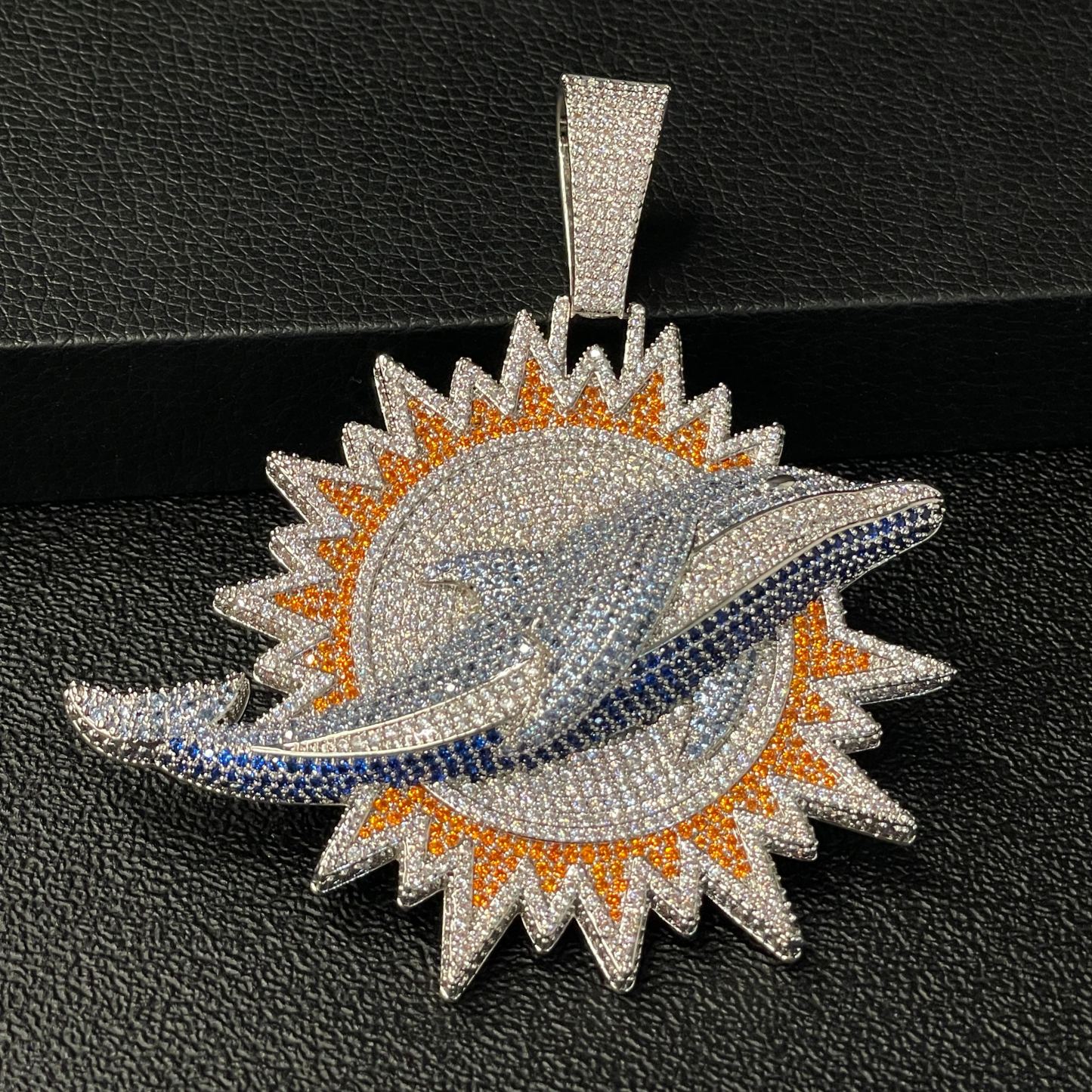 Moissanite Hip Hop Sun Ray Dolphin Pendant