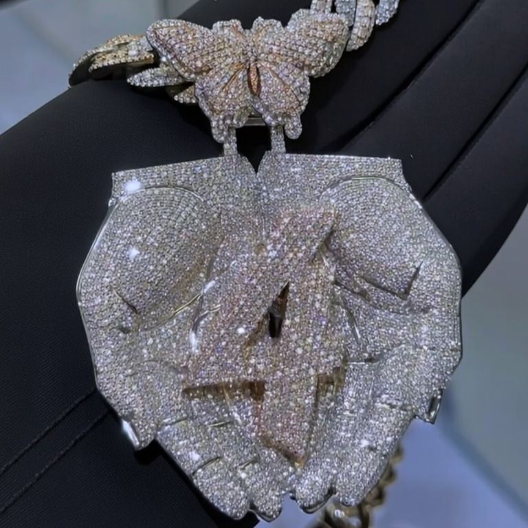 Butterfly Holding Letters in Hand Moissanite Pendant