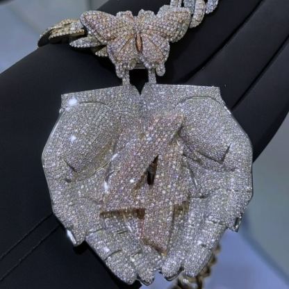 Butterfly Holding Letters in Hand Moissanite Pendant
