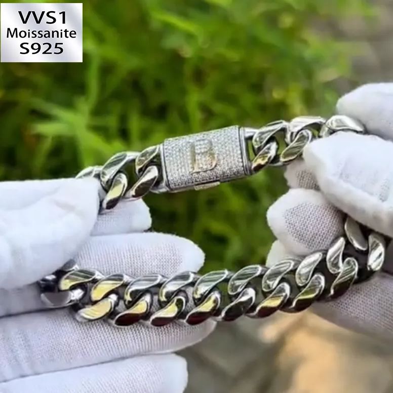 14mm Moissanite Custom Letter Bracelet/Chain