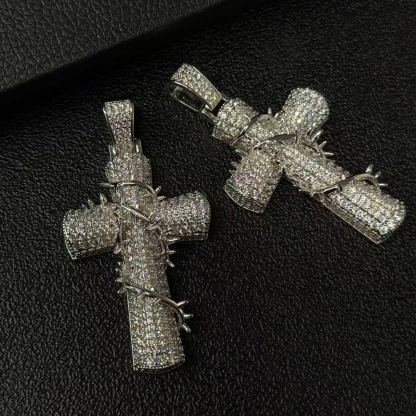 S925 Moissanite Crown of Thorns Cross Pendant