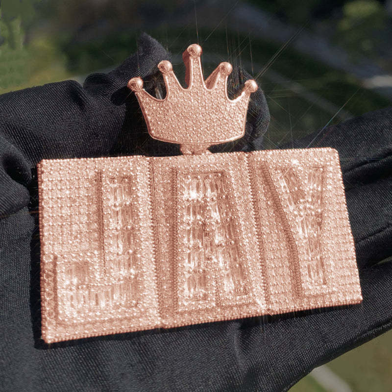 Moissanite Hip-Hop Crown Buckle Rectangular Letter Custom Pendant