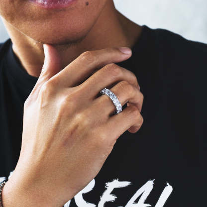 Tennis CZ Diamond Ring for Men White Gold& Yellow Gold KRKC