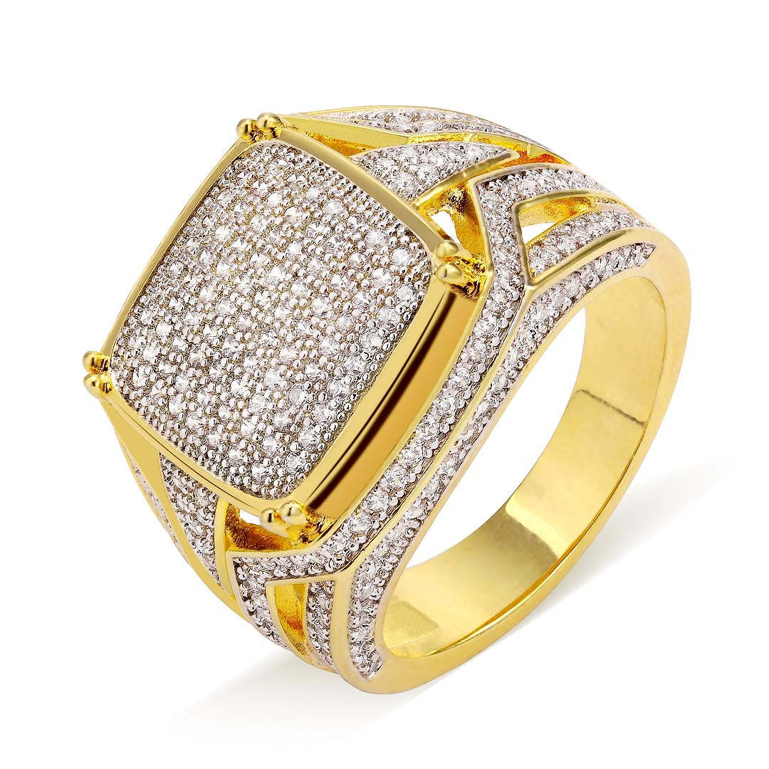 Diamond CZ Platform Mens Ring in 14K Gold KRKC