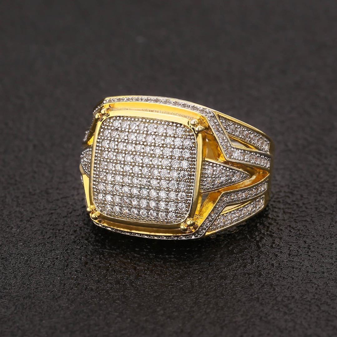 Diamond CZ Platform Mens Ring in 14K Gold KRKC