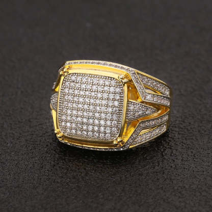 Diamond CZ Platform Mens Ring in 14K Gold KRKC