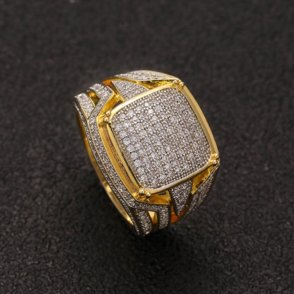 Diamond CZ Platform Mens Ring in 14K Gold KRKC
