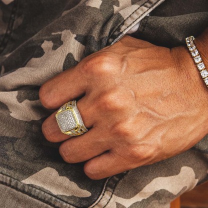 Diamond CZ Platform Mens Ring in 14K Gold KRKC