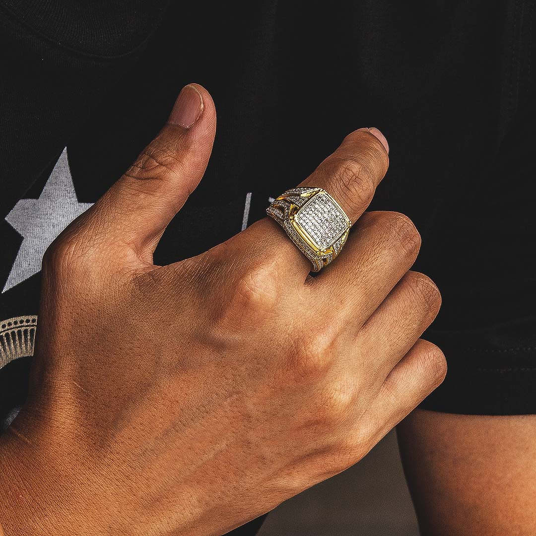 Diamond CZ Platform Mens Ring in 14K Gold KRKC