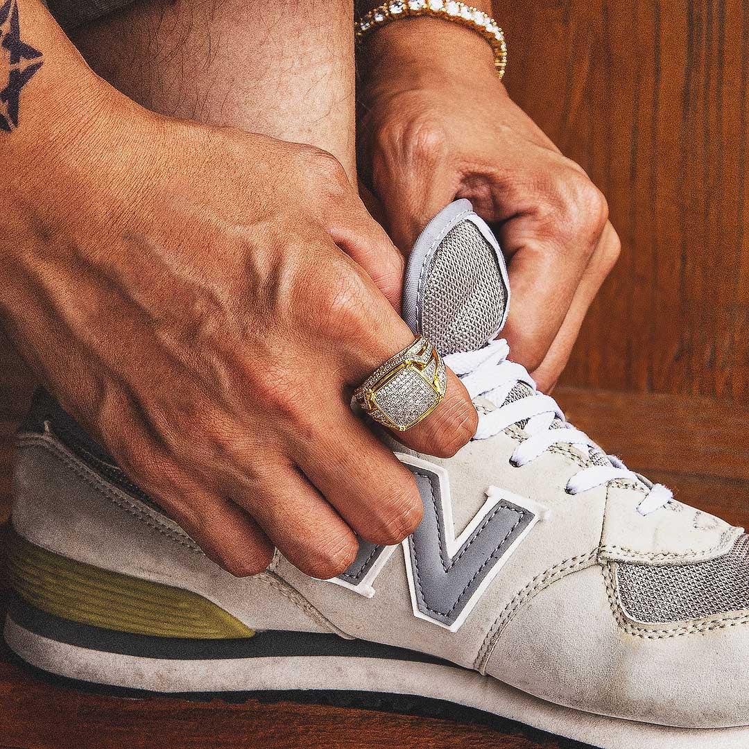 Diamond CZ Platform Mens Ring in 14K Gold KRKC