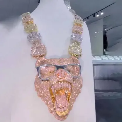 3-D S925 Moissanite Diamond Bear Pendant Paw Prints  Chain