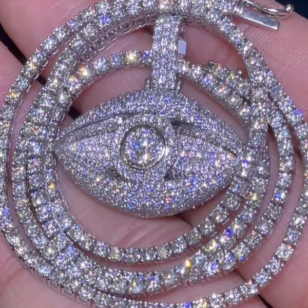 Moissanite Evil Eye Pendant Tennis Chain Set
