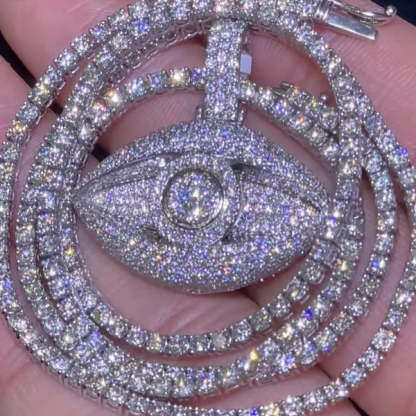 Moissanite Evil Eye Pendant Tennis Chain Set