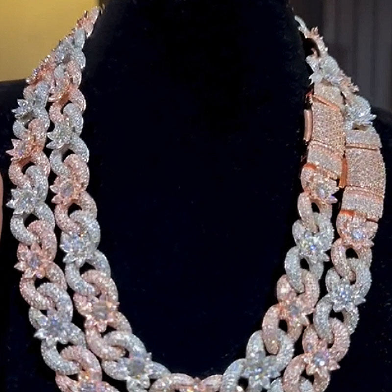 Moissanite Flower Petals Geometric Cross Design Cuban Necklace