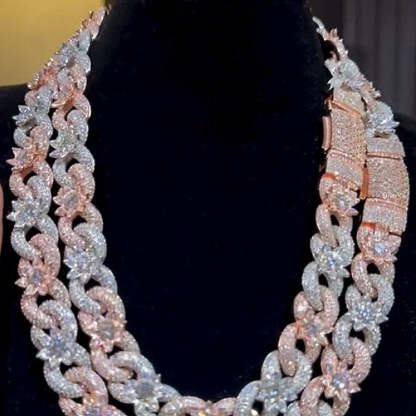 Moissanite Flower Petals Geometric Cross Design Cuban Necklace