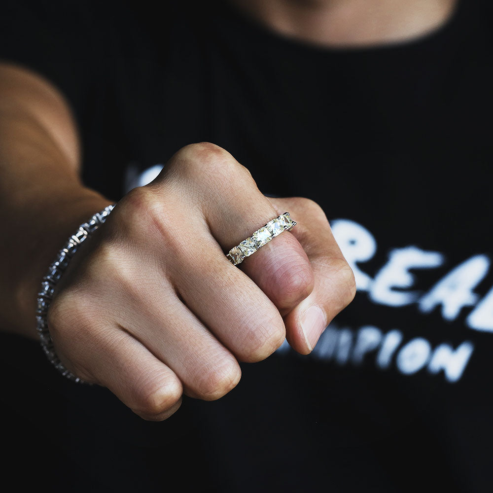 Tennis CZ Diamond Ring for Men White Gold& Yellow Gold KRKC