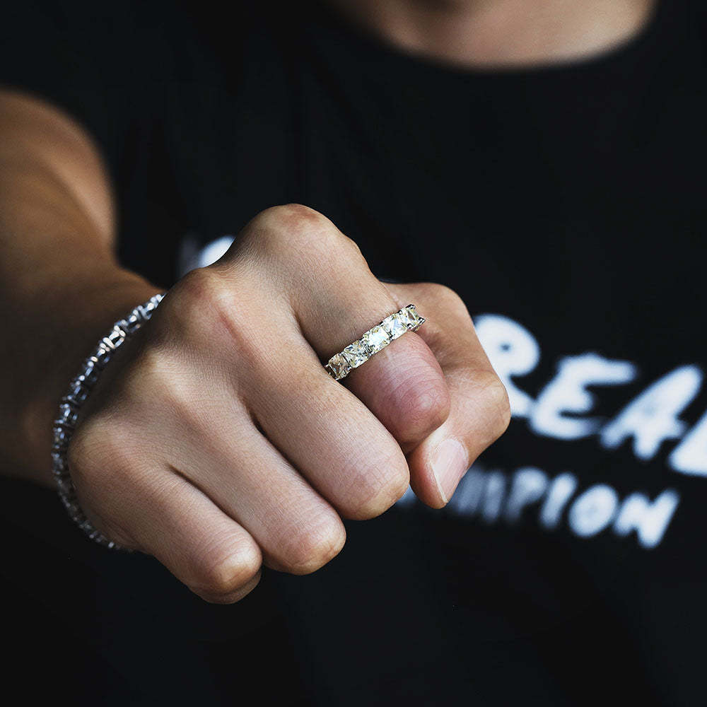 Tennis CZ Diamond Ring for Men White Gold& Yellow Gold KRKC