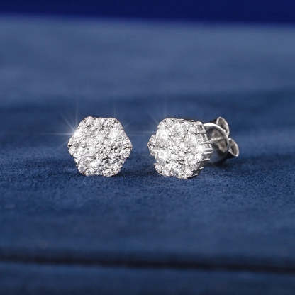  925 Sterling Silver VVS1 Moissanite Cluster Hexagon Earrings