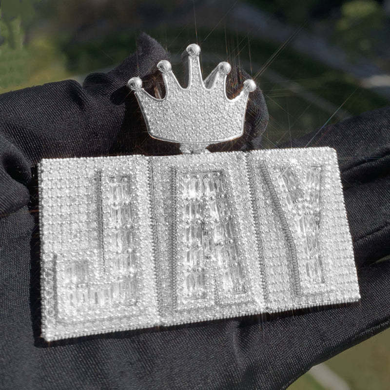 Moissanite Hip-Hop Crown Buckle Rectangular Letter Custom Pendant