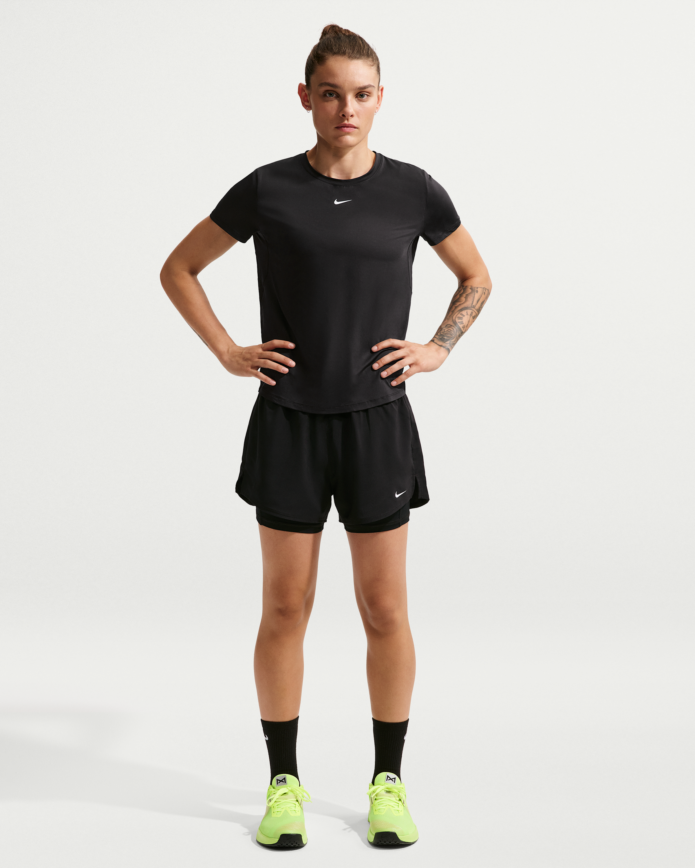 Nike One Women's Dri-FIT High-Waisted 8cm (approx.) 2-in-1 Shorts - Black/White - View 1