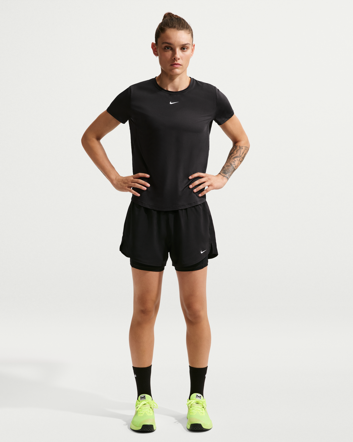 Nike One Women's Dri-FIT High-Waisted 8cm (approx.) 2-in-1 Shorts - Black/White - View 1