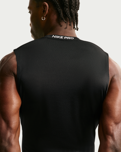 Nike Pro Men's Dri-FIT Tight Sleeveless Fitness Top - Black/White - View 2