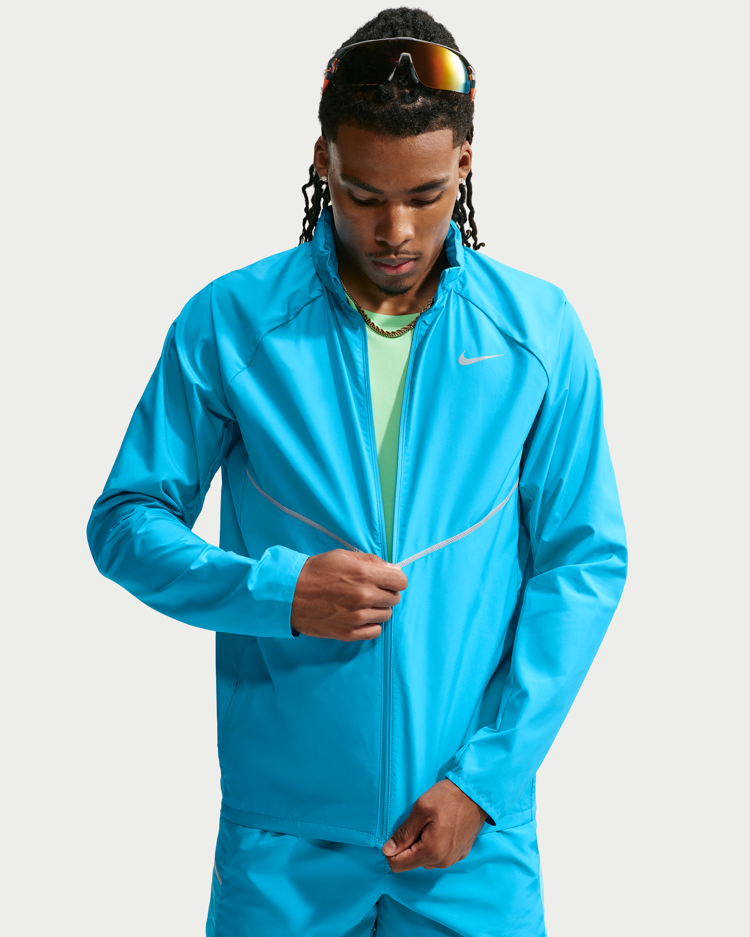 Nike Miler Men's Repel UV Protection Hooded Running Jacket - Light Current Blue/Light Current Blue - View 1