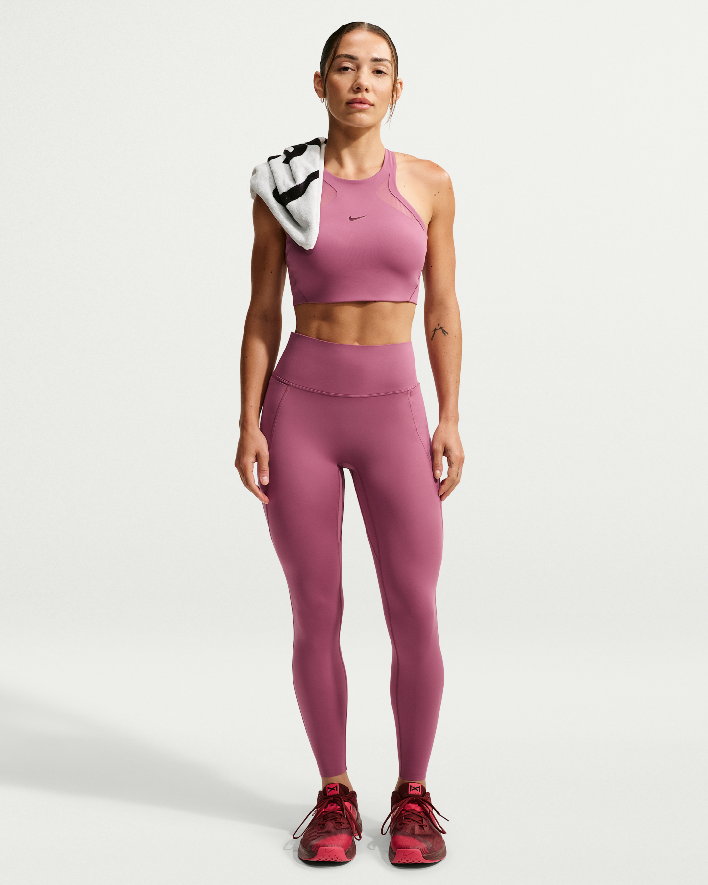 Nike Universa Women's High-Waisted 7/8 Leggings with No Front Seam - Pink Smoke/Pink Smoke/Mystic Dates - View 1
