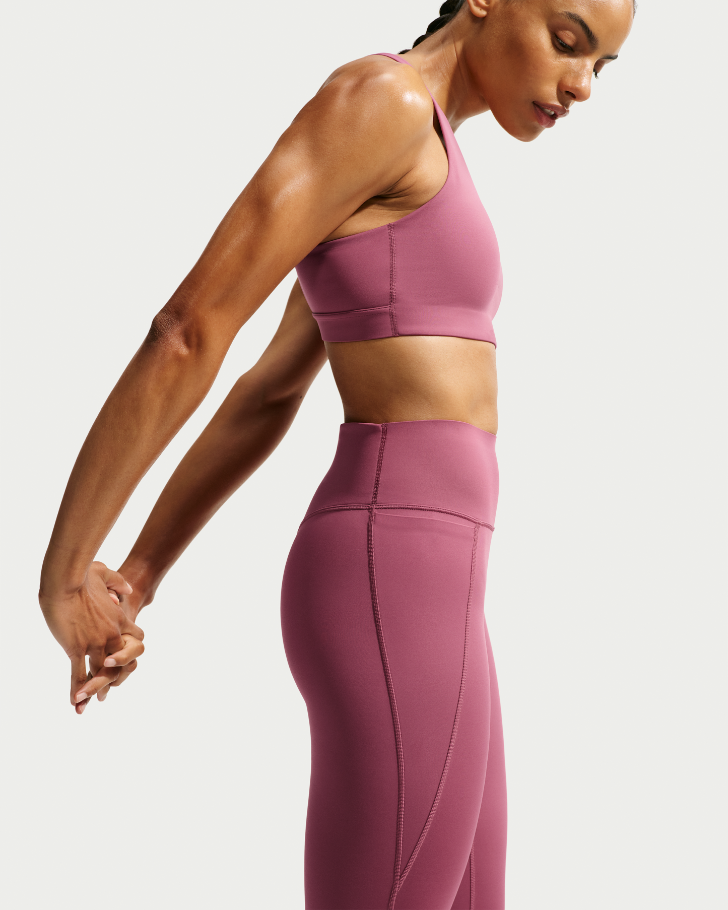 Nike Universa Women's High-Waisted Full-Length Leggings with No Front Seam - Pink Smoke/Pink Smoke/Mystic Dates - View 7
