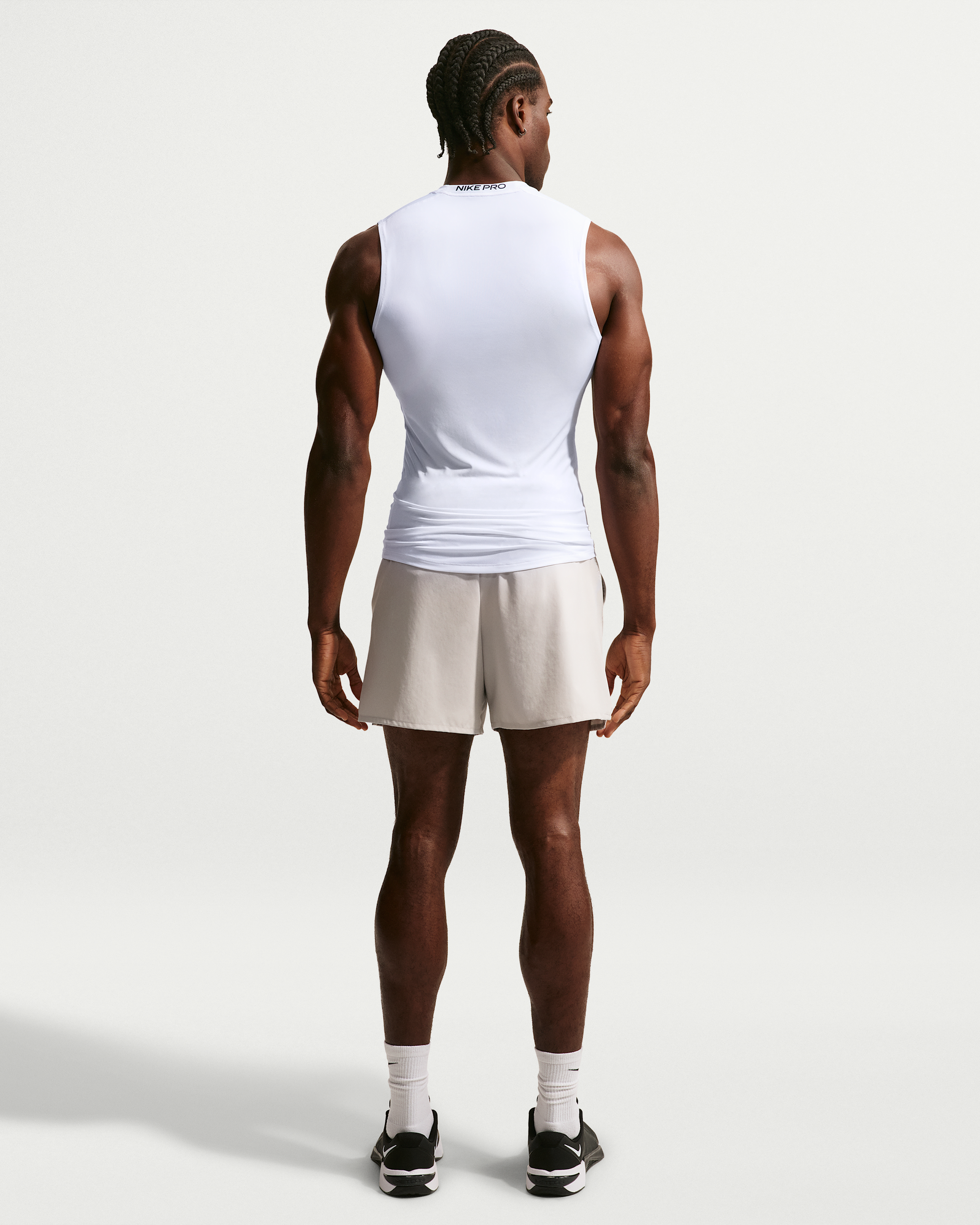 Nike Pro Men's Dri-FIT Tight Sleeveless Fitness Top - White/Black - View 5