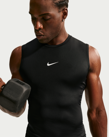 Nike Pro Men's Dri-FIT Tight Sleeveless Fitness Top - Black/White - View 3