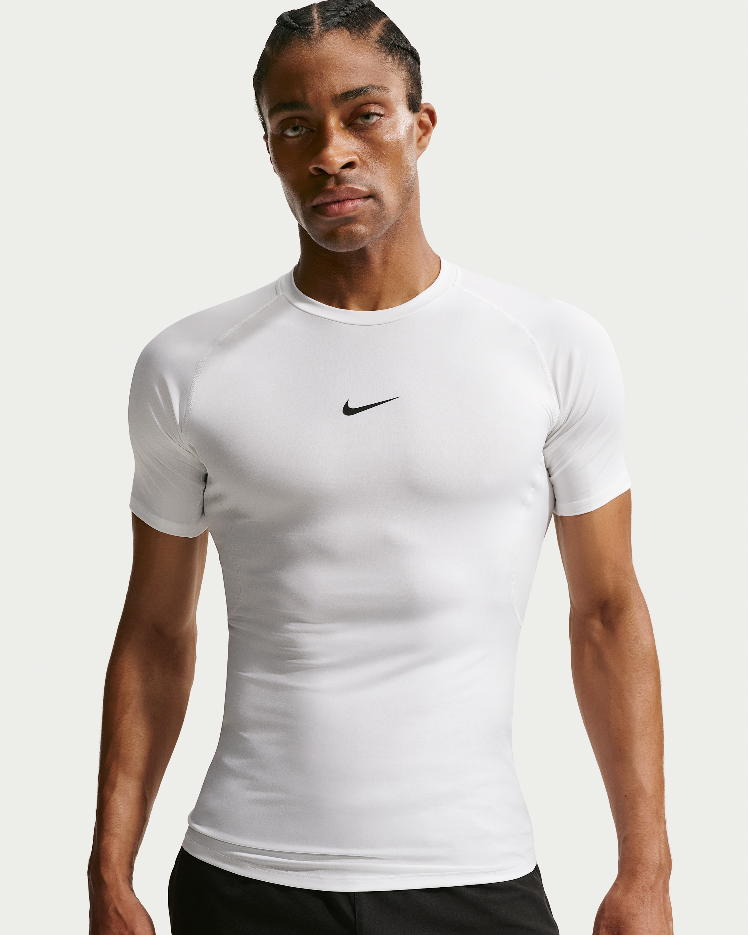Nike Pro Men's Dri-FIT Tight Short-Sleeve Fitness Top - White/Black - View 1