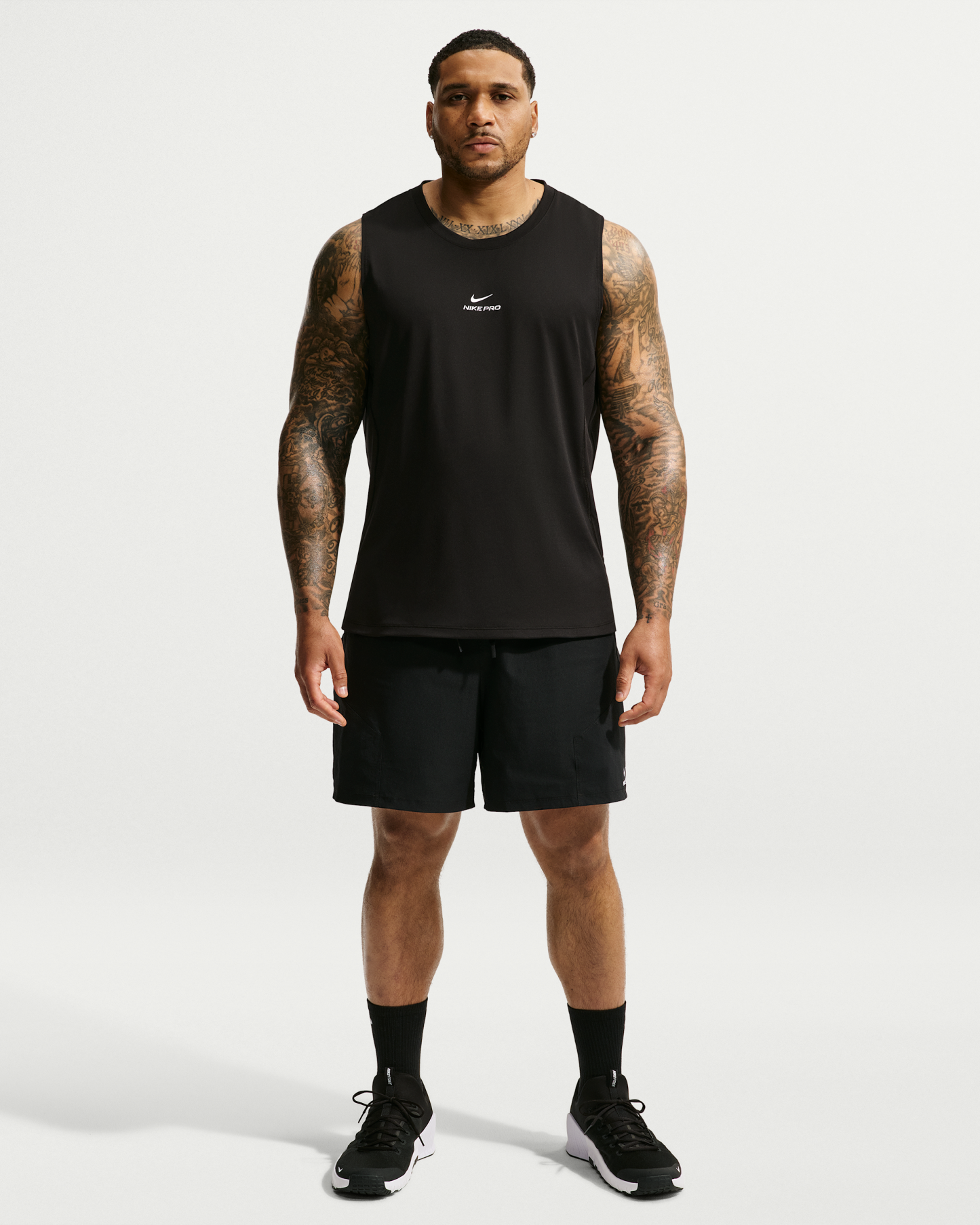 Nike Pro Men's Dri-FIT Training Tank - Black/White - View 9
