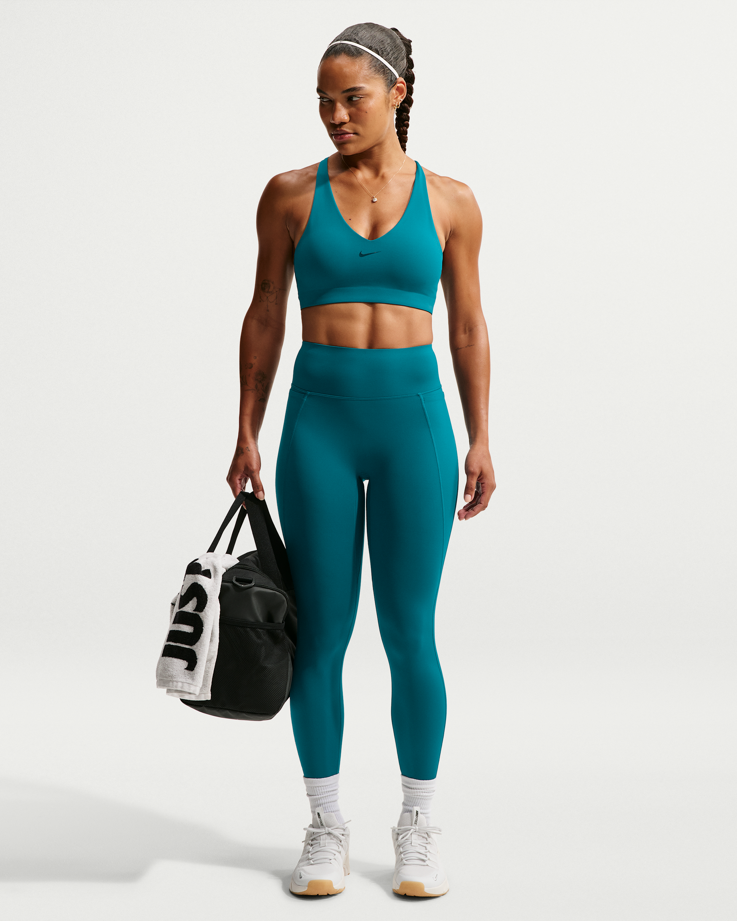 Nike Universa Women's High-Waisted 7/8 Leggings with No Front Seam - Bright Spruce/Bright Spruce/Midnight Turquoise - View 1