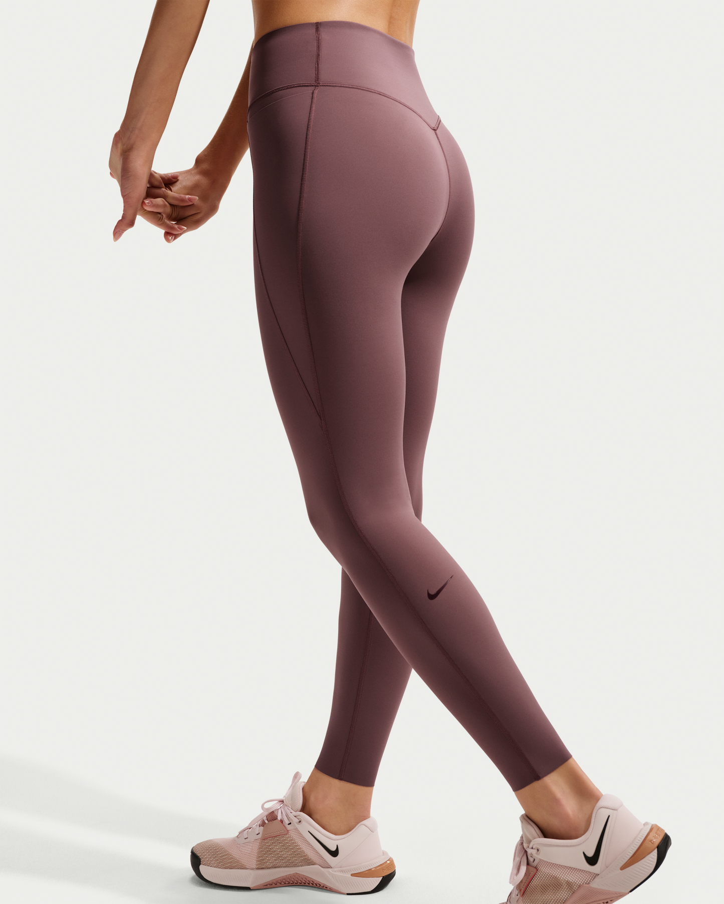 Nike Universa Women's High-Waisted 7/8 Leggings with No Front Seam - Tattoo/Tattoo/Burgundy Crush - View 3
