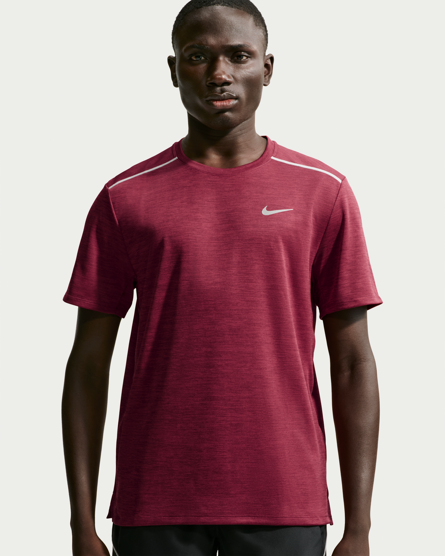 Nike Miler Men's Dri-FIT Short-Sleeve Running Top - Tough Red/Mystic Dates/Heather - View 1