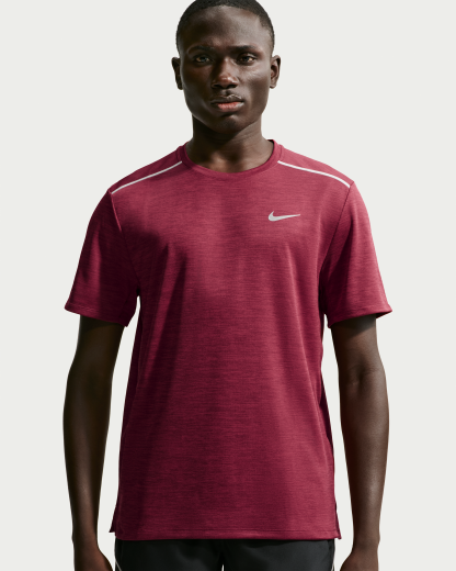 Nike Miler Men's Dri-FIT Short-Sleeve Running Top - Tough Red/Mystic Dates/Heather - View 1