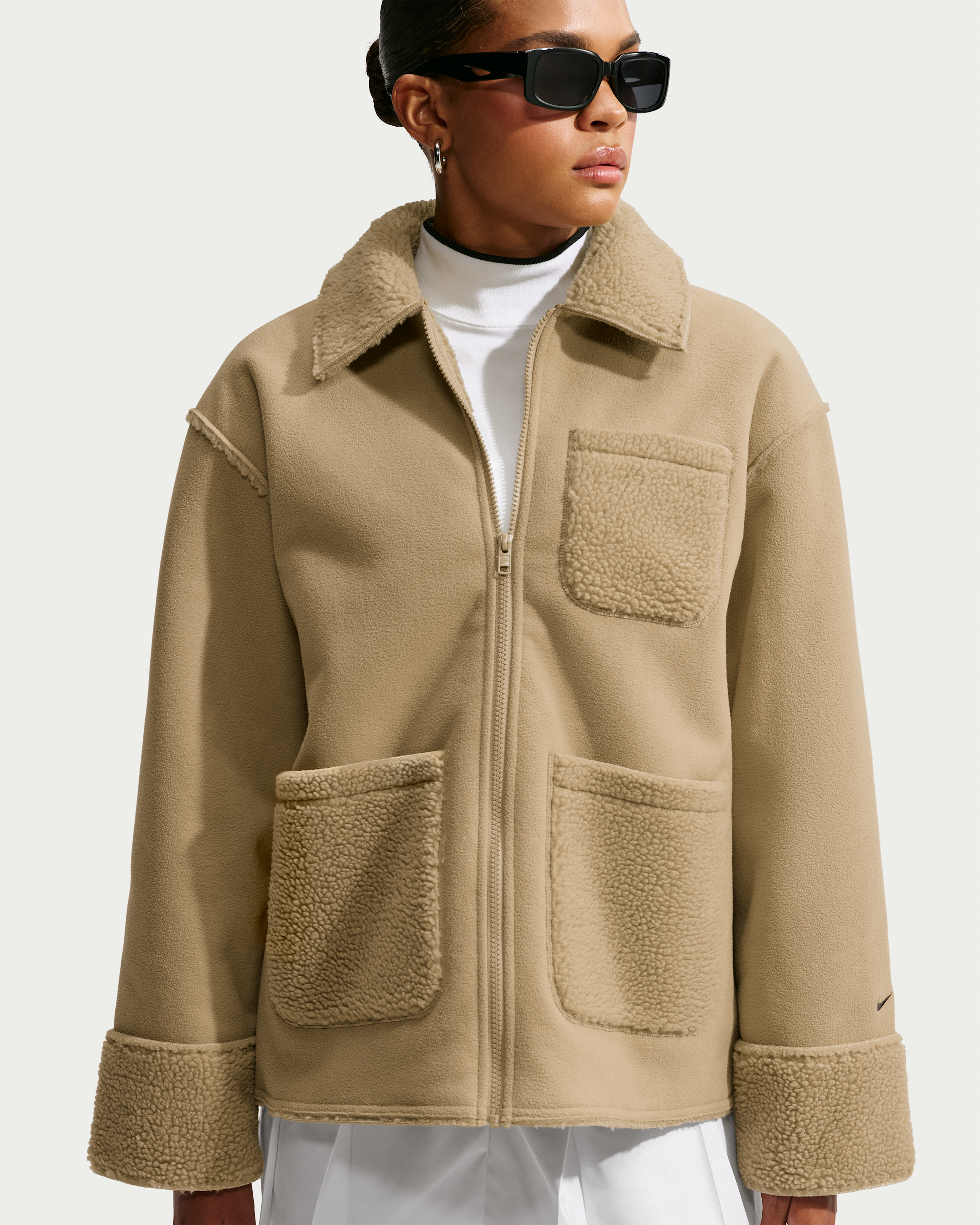 Nike Sportswear Women's Oversized Therma-FIT Chore Jacket - Parachute Beige/Black - View 1