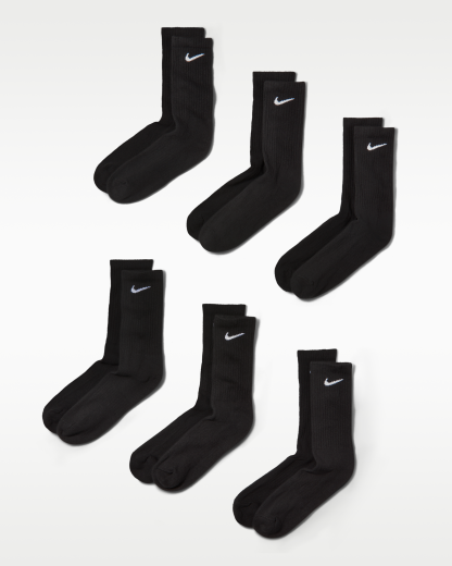 Nike Everyday Cushioned Training Crew Socks (6 Pairs) - Black/White - View 1