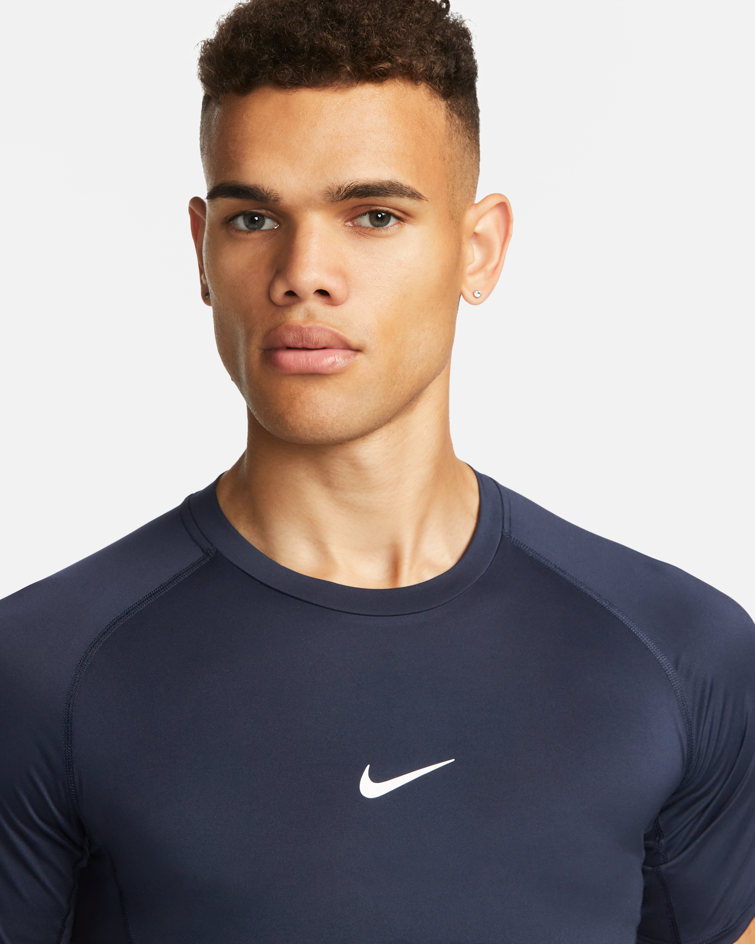 Nike Pro Men's Dri-FIT Tight Short-Sleeve Fitness Top - Obsidian/White - View 3