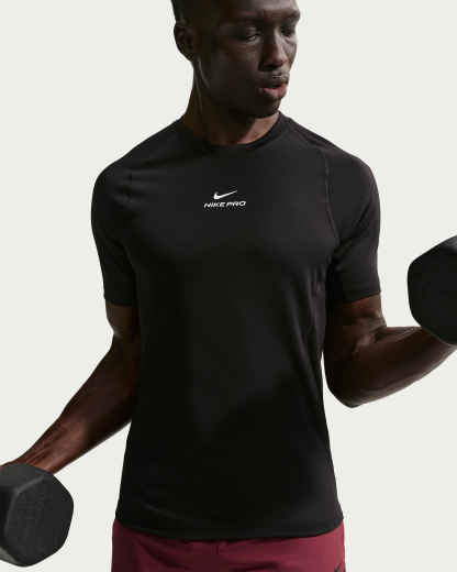Nike Pro Training Men's Dri-FIT Short-Sleeve Top - Black/White - View 3